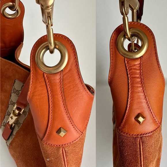 ✨GUCCI Suede Priston Lock Small Jackie O Hobo Shoulder Bag Burnt Orange - Picture 11 of 15
